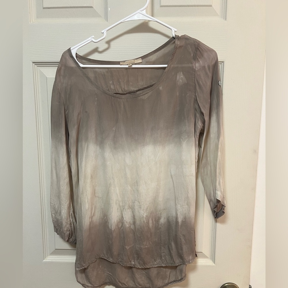 Prontomoda Giusy Lightweight Ombre Scoop-Neck Blouse - Taupe to Cream